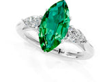 White gold Three-Stone Marquise Cut Emerald Ring with Pear  Side Stones in Four-Prong Setting_13