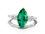 White gold Three-Stone Marquise Cut Emerald Ring with Pear  Side Stones in Four-Prong Setting_48