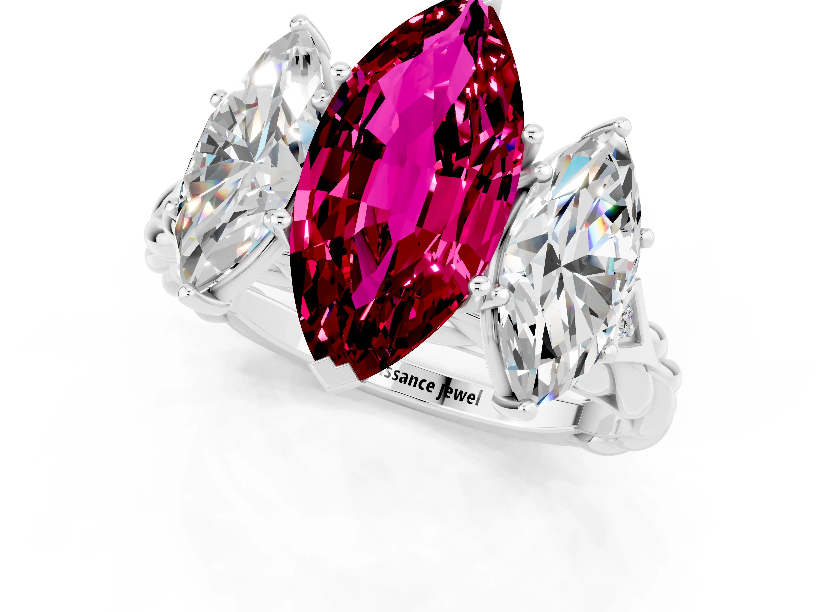 White gold Three-Stone Marquise Cut Garnet Braided Band Ring with Four-Prong Setting_13