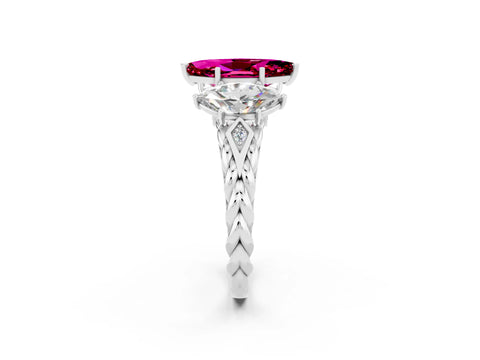 White gold Three-Stone Marquise Cut Garnet Braided Band Ring with Four-Prong Setting_14