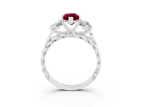 White gold Three-Stone Marquise Cut Garnet Braided Band Ring with Four-Prong Setting_15