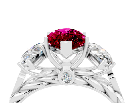 White gold Three-Stone Marquise Cut Garnet Braided Band Ring with Four-Prong Setting_16