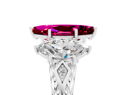 White gold Three-Stone Marquise Cut Garnet Braided Band Ring with Four-Prong Setting_17