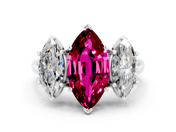 Platinum Three-Stone Marquise Cut Garnet Engagement Ring with Prong Setting