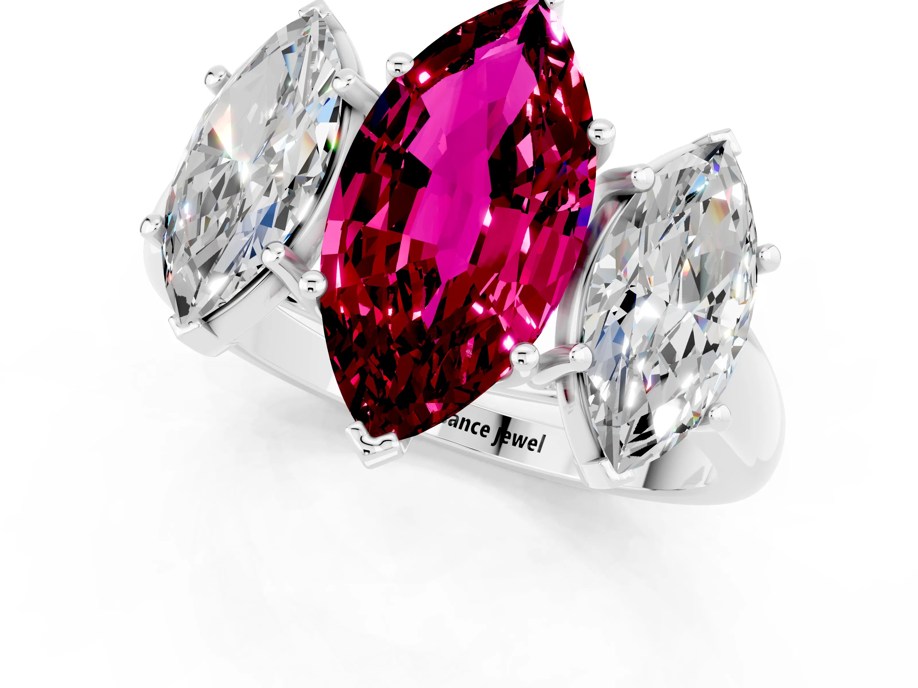 White gold Three-Stone Marquise Cut Garnet Engagement Ring with Prong Setting_1