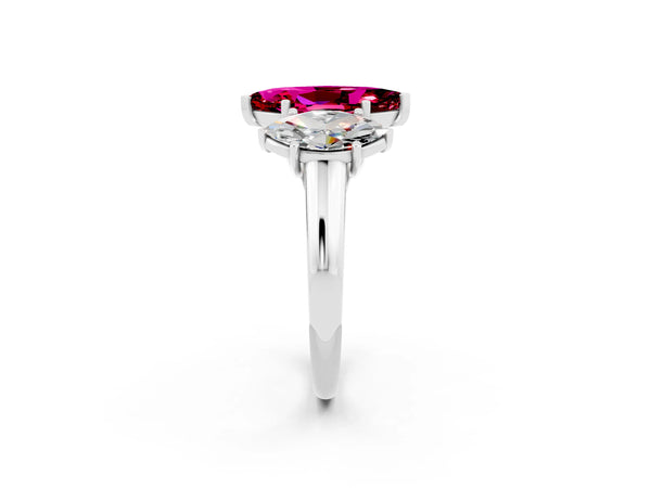 White gold Three-Stone Marquise Cut Garnet Engagement Ring with Prong Setting