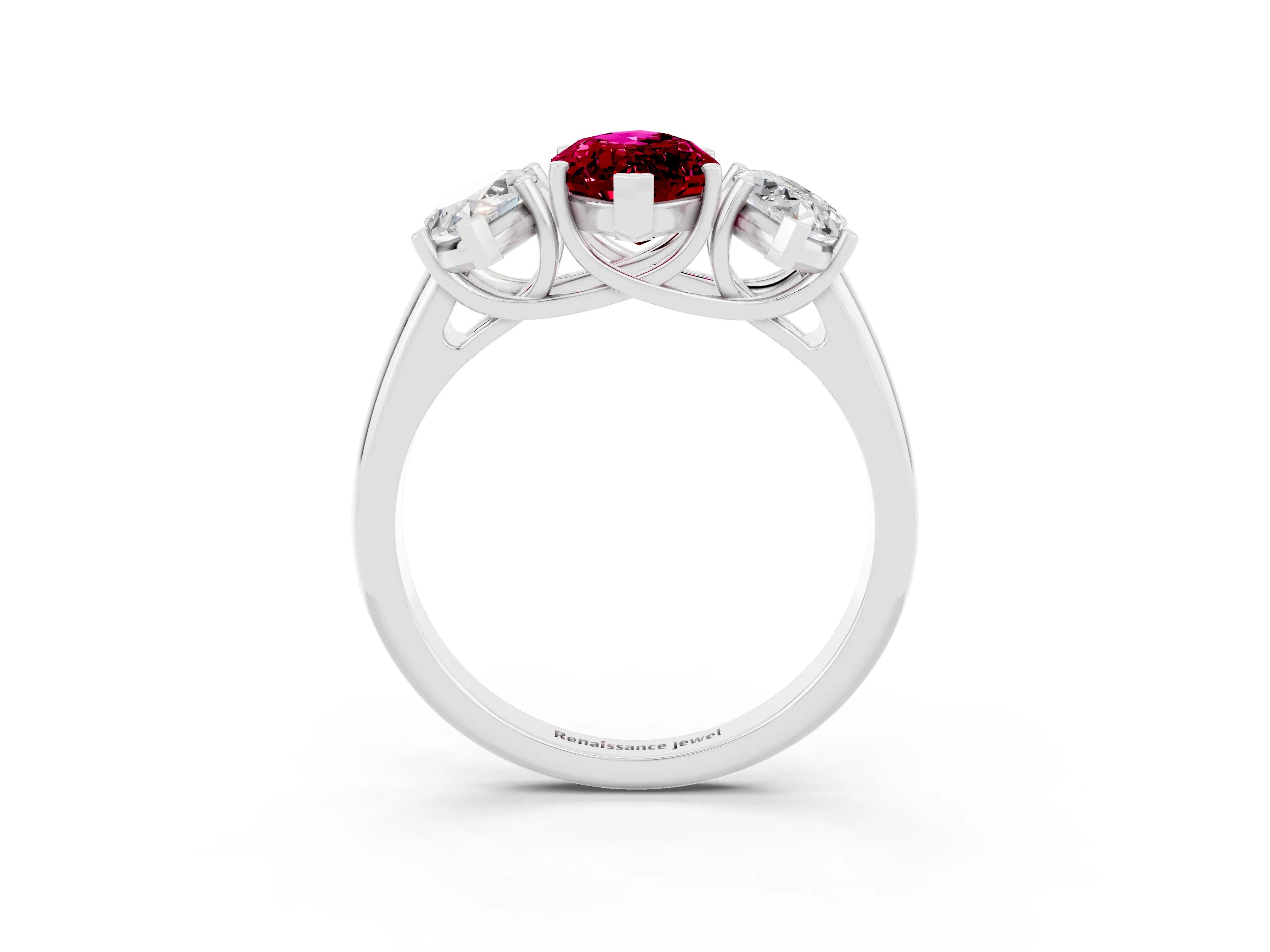White gold Three-Stone Marquise Cut Garnet Engagement Ring with Prong Setting_3
