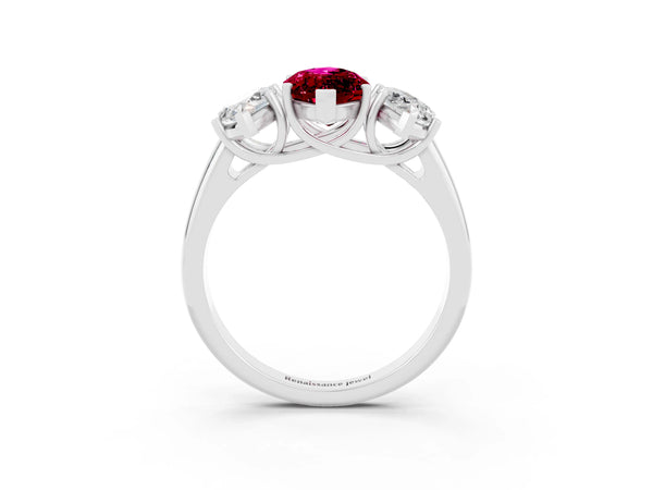 Silver Three-Stone Marquise Cut Garnet Engagement Ring with Prong Setting