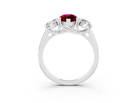 White gold Three-Stone Marquise Cut Garnet Engagement Ring with Prong Setting_3