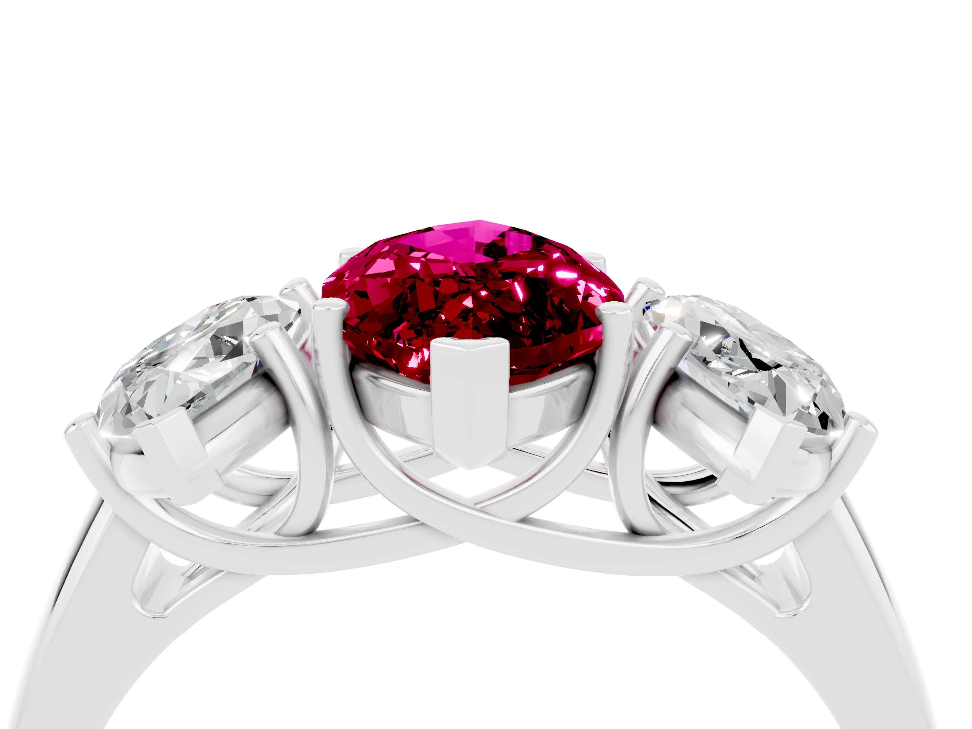 White gold Three-Stone Marquise Cut Garnet Engagement Ring with Prong Setting_4