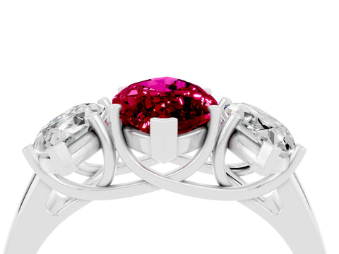 White gold Three-Stone Marquise Cut Garnet Engagement Ring with Prong Setting_4