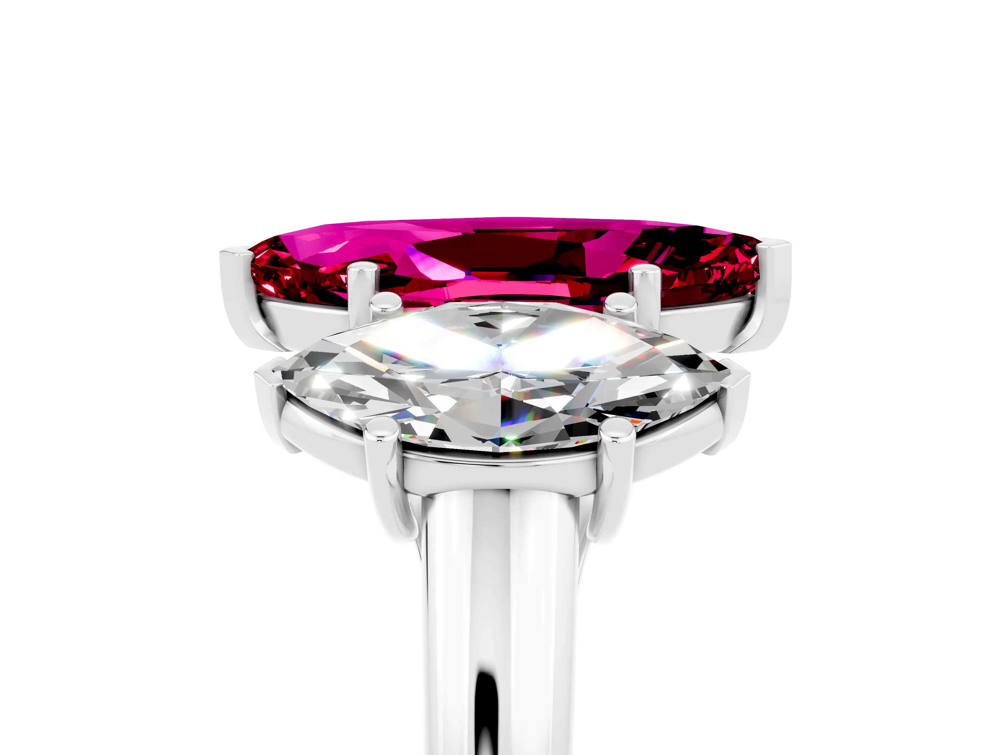 White gold Three-Stone Marquise Cut Garnet Engagement Ring with Prong Setting_5