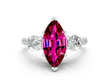 White gold Three-Stone Marquise Cut Garnet Pavé Band with Four-Prong Setting