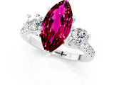 White gold Three-Stone Marquise Cut Garnet Pavé Band with Four-Prong Setting_1
