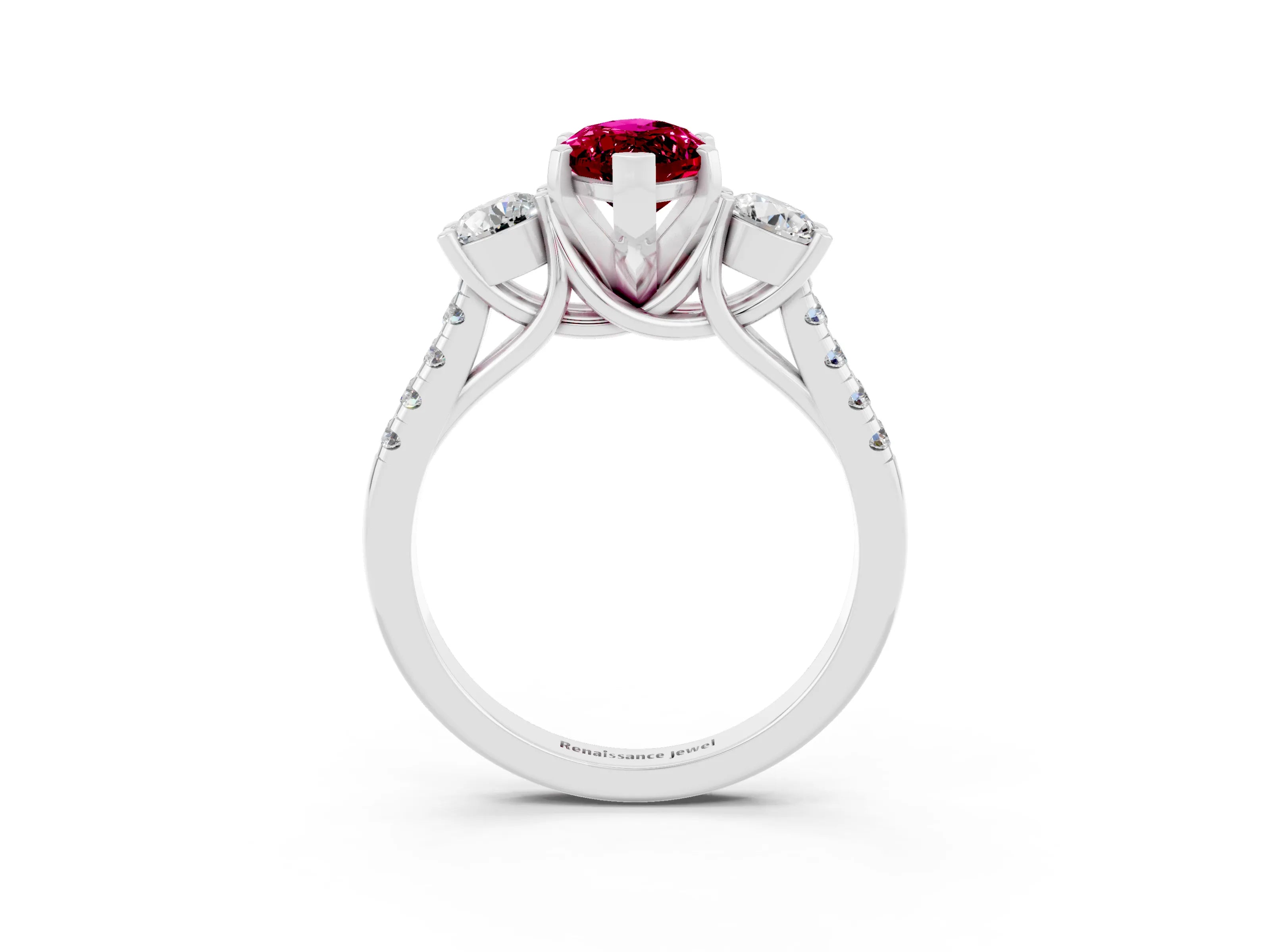 White gold Three-Stone Marquise Cut Garnet Pavé Band with Four-Prong Setting_3