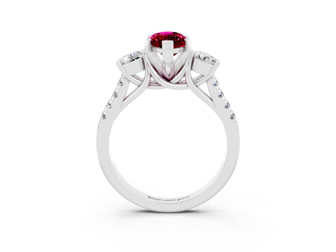 White gold Three-Stone Marquise Cut Garnet Pavé Band with Four-Prong Setting_3