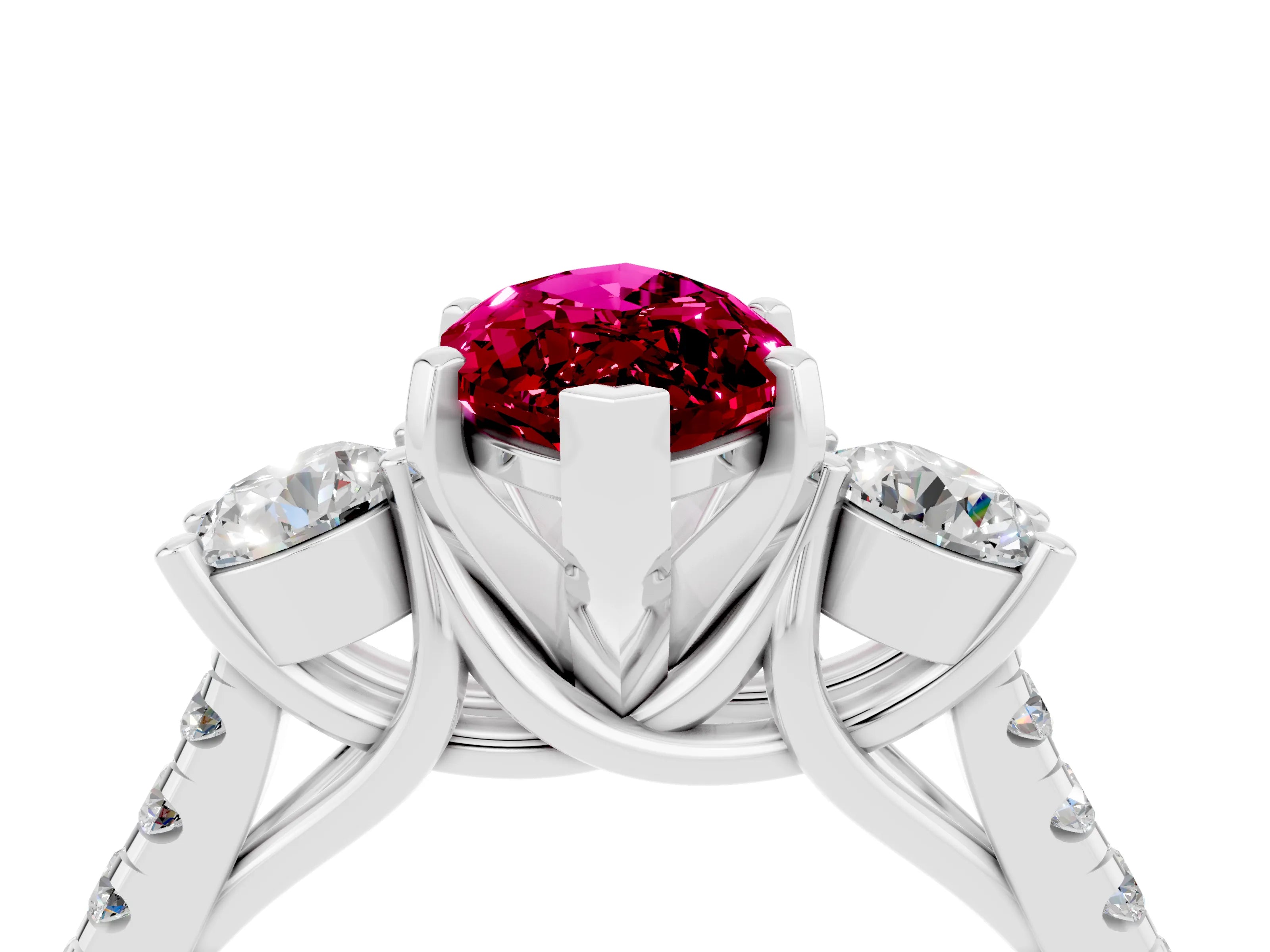 White gold Three-Stone Marquise Cut Garnet Pavé Band with Four-Prong Setting_4
