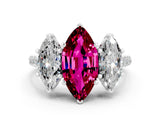 White gold Three-Stone Marquise Cut Garnet Ring with Pavé Band and Prong Setting_12