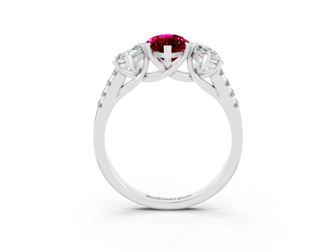 White gold Three-Stone Marquise Cut Garnet Ring with Pavé Band and Prong Setting_15
