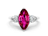White gold Three-Stone Marquise Cut Garnet Ring with Pear Side Stones and Four-Prong Setting