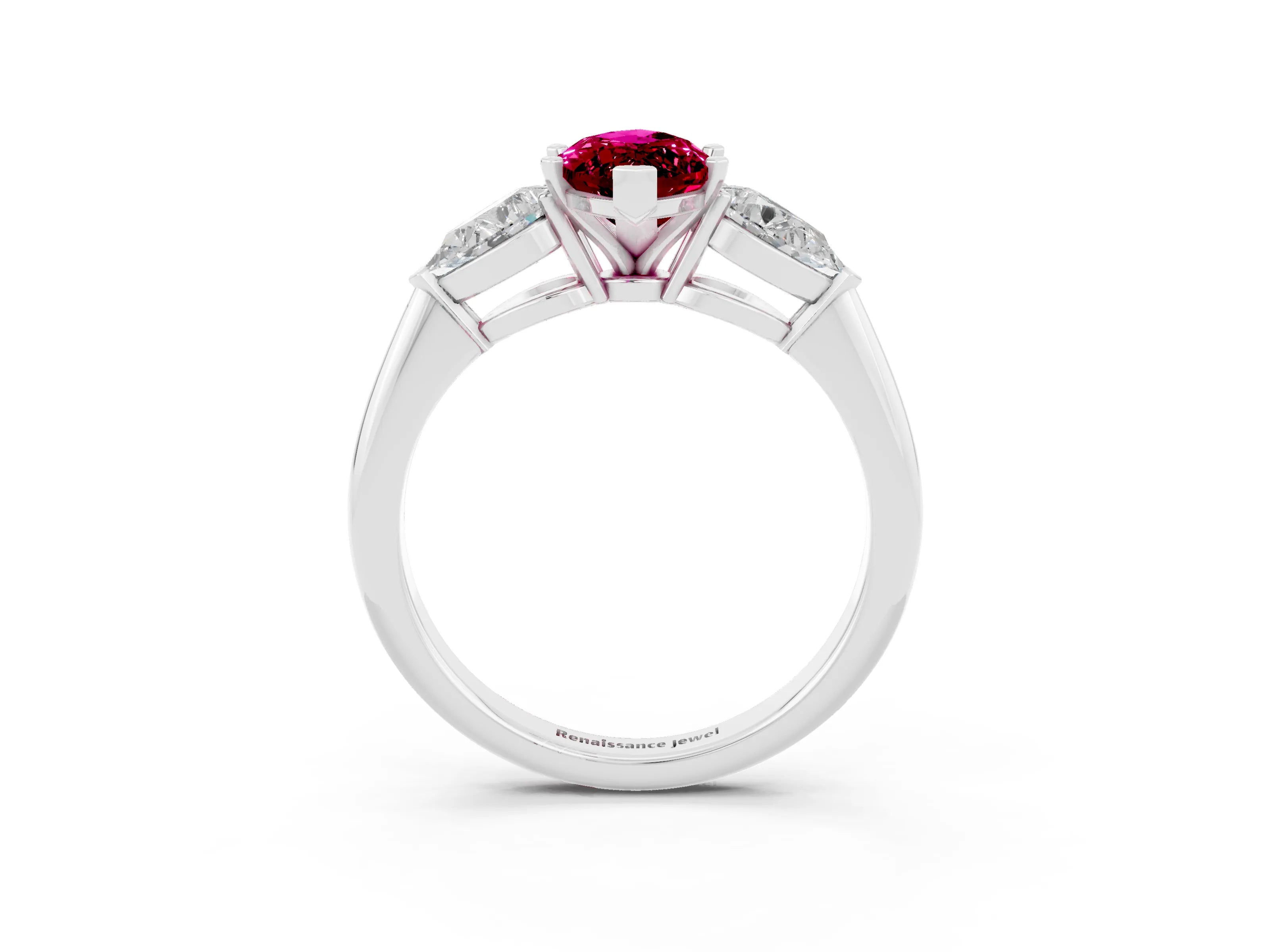 White gold Three-Stone Marquise Cut Garnet Ring with Pear Side Stones and Four-Prong Setting_3