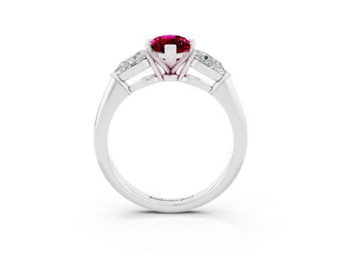 White gold Three-Stone Marquise Cut Garnet Ring with Pear Side Stones and Four-Prong Setting_3