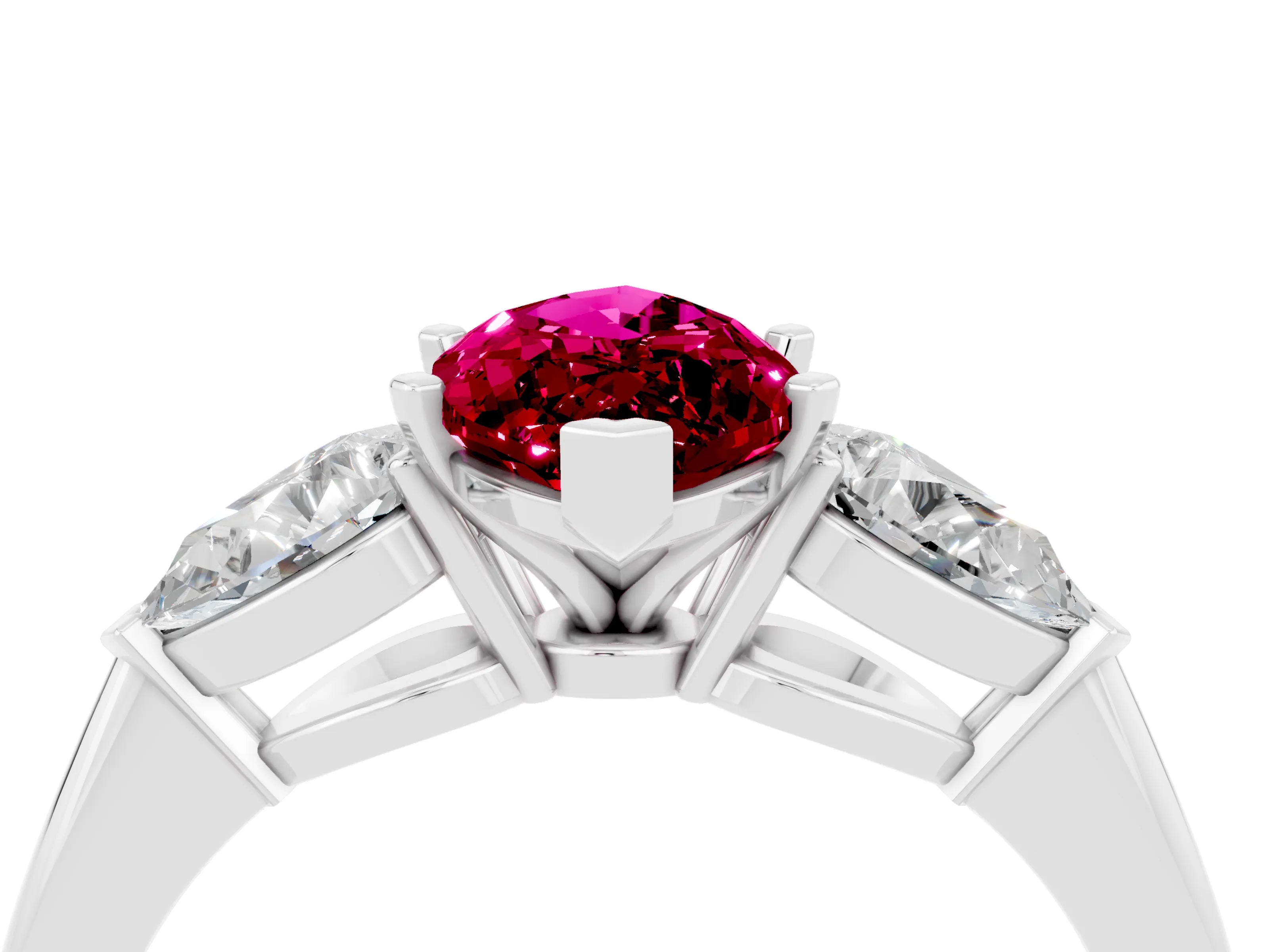 White gold Three-Stone Marquise Cut Garnet Ring with Pear Side Stones and Four-Prong Setting_4