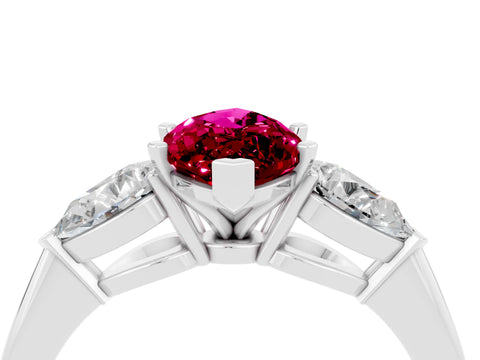 White gold Three-Stone Marquise Cut Garnet Ring with Pear Side Stones and Four-Prong Setting_4