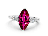 White gold Three-Stone Marquise Cut Garnet Ring with Pear  Side Stones in Four-Prong Setting_12