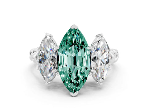 White gold Three-Stone Marquise Cut Green Sapphire Braided Band Ring with Four-Prong Setting_12