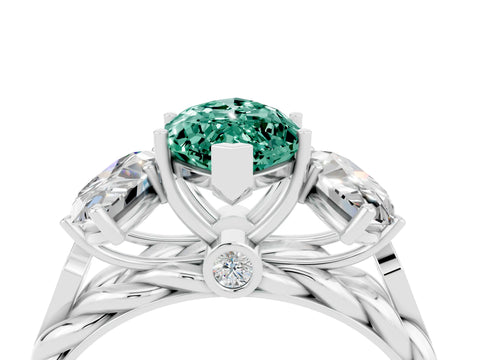 White gold Three-Stone Marquise Cut Green Sapphire Braided Band Ring with Four-Prong Setting_16