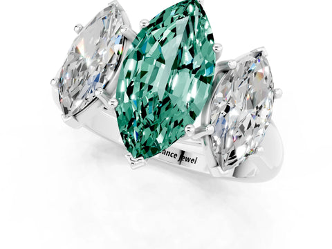 White gold Three-Stone Marquise Cut Green Sapphire Engagement Ring with Prong Setting_1