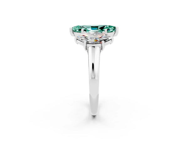 Platinum Three-Stone Marquise Cut Green Sapphire Engagement Ring with Prong Setting