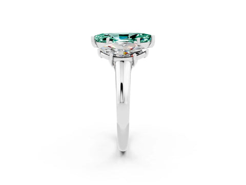 White gold Three-Stone Marquise Cut Green Sapphire Engagement Ring with Prong Setting_2