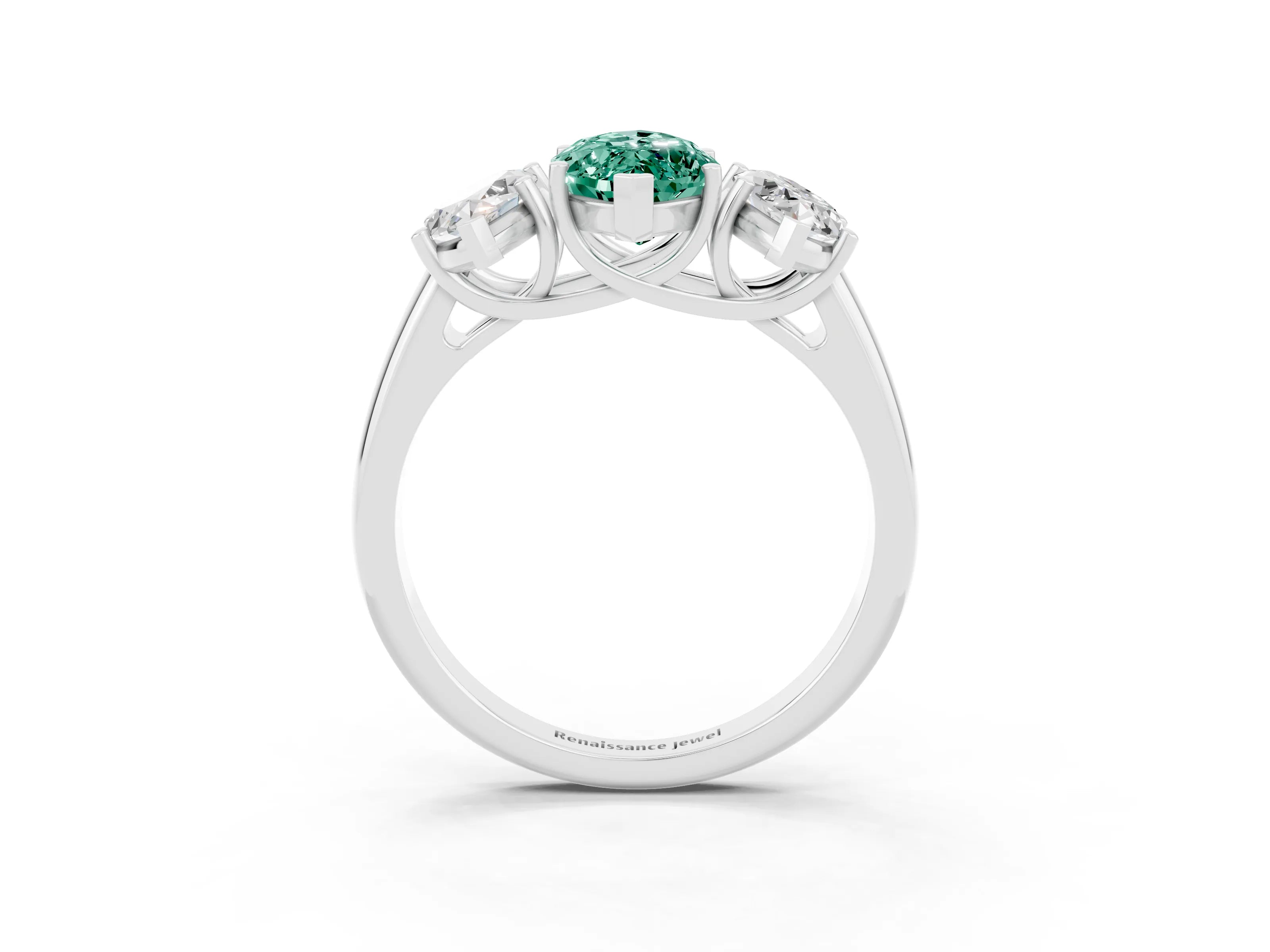 White gold Three-Stone Marquise Cut Green Sapphire Engagement Ring with Prong Setting_3