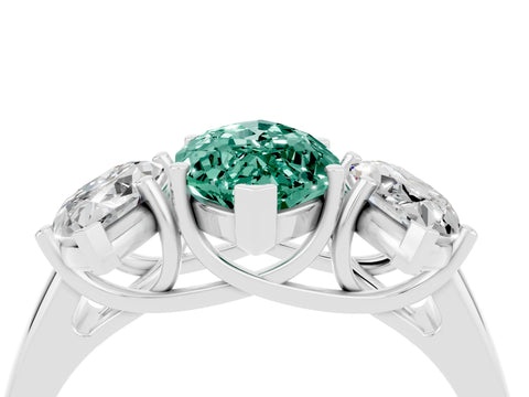 White gold Three-Stone Marquise Cut Green Sapphire Engagement Ring with Prong Setting_4