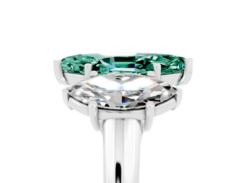 White gold Three-Stone Marquise Cut Green Sapphire Engagement Ring with Prong Setting_5