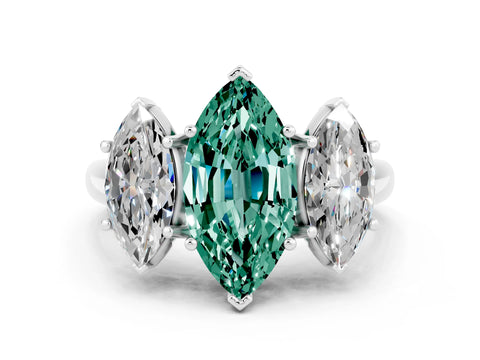 White gold Three-Stone Marquise Cut Green Sapphire Engagement Ring with Prong Setting