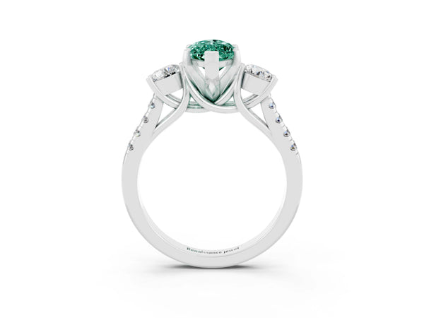 Platinum Three-Stone Marquise Cut Green Sapphire Pavé Band with Four-Prong Setting