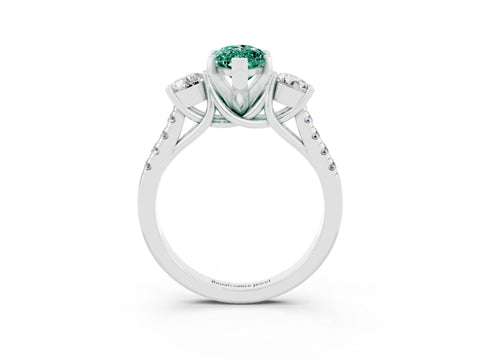 White gold Three-Stone Marquise Cut Green Sapphire Pavé Band with Four-Prong Setting_3