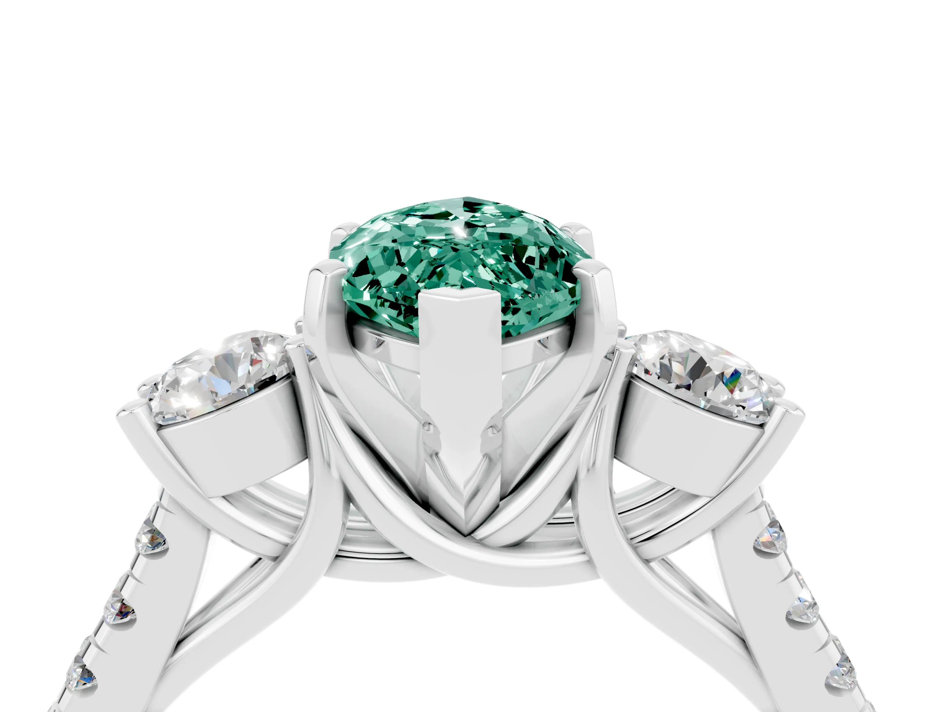 White gold Three-Stone Marquise Cut Green Sapphire Pavé Band with Four-Prong Setting_4