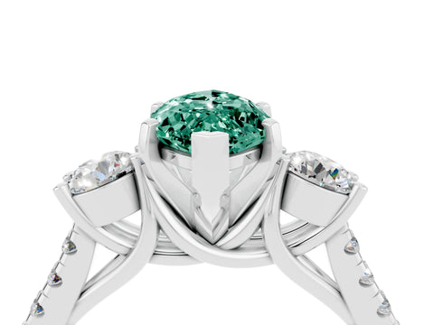 White gold Three-Stone Marquise Cut Green Sapphire Pavé Band with Four-Prong Setting_4