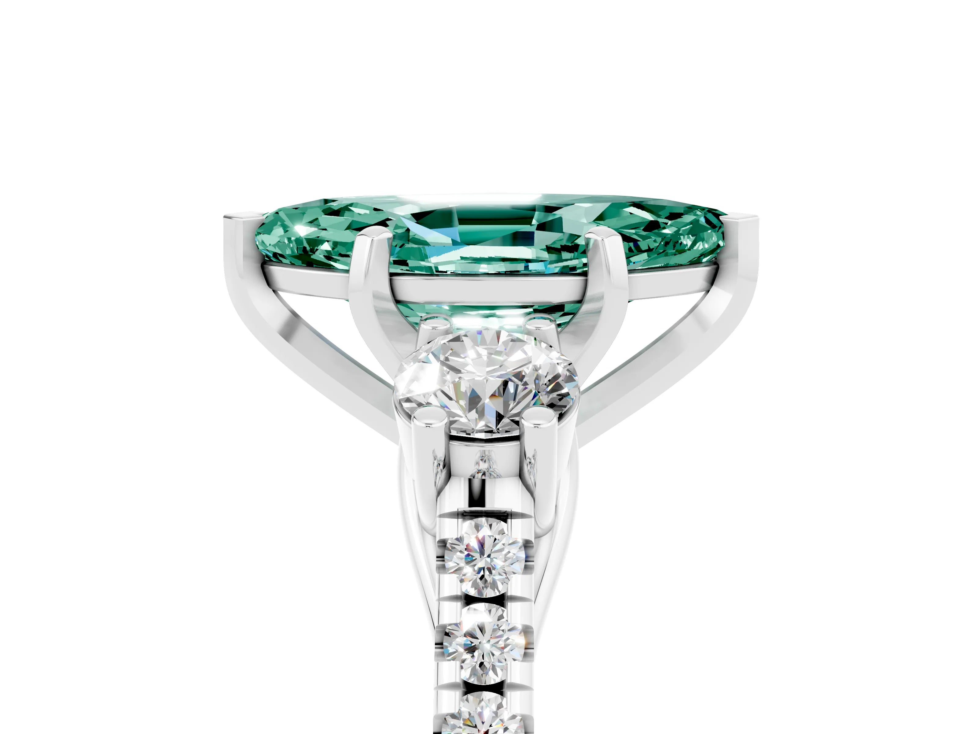 White gold Three-Stone Marquise Cut Green Sapphire Pavé Band with Four-Prong Setting_5