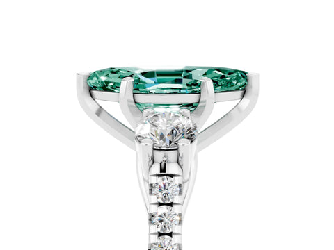 White gold Three-Stone Marquise Cut Green Sapphire Pavé Band with Four-Prong Setting_5