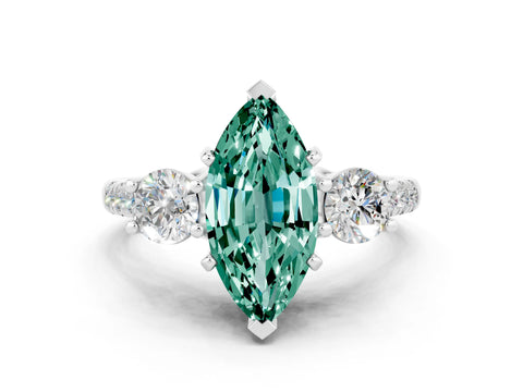 White gold Three-Stone Marquise Cut Green Sapphire Pavé Band with Four-Prong Setting
