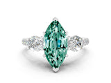 White gold Three-Stone Marquise Cut Green Sapphire Pavé Band with Four-Prong Setting