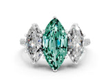 White gold Three-Stone Marquise Cut Green Sapphire Ring with Pavé Band and Prong Setting_12