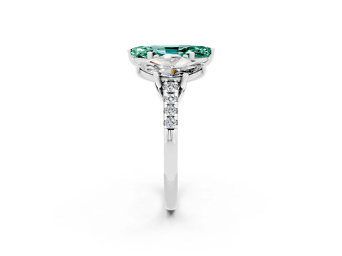 White gold Three-Stone Marquise Cut Green Sapphire Ring with Pavé Band and Prong Setting_14