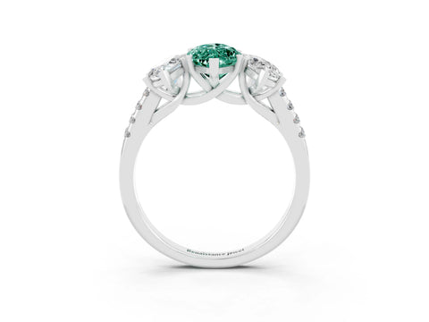 White gold Three-Stone Marquise Cut Green Sapphire Ring with Pavé Band and Prong Setting_15