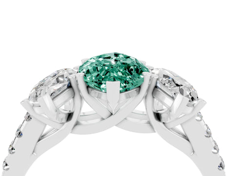 White gold Three-Stone Marquise Cut Green Sapphire Ring with Pavé Band and Prong Setting_16